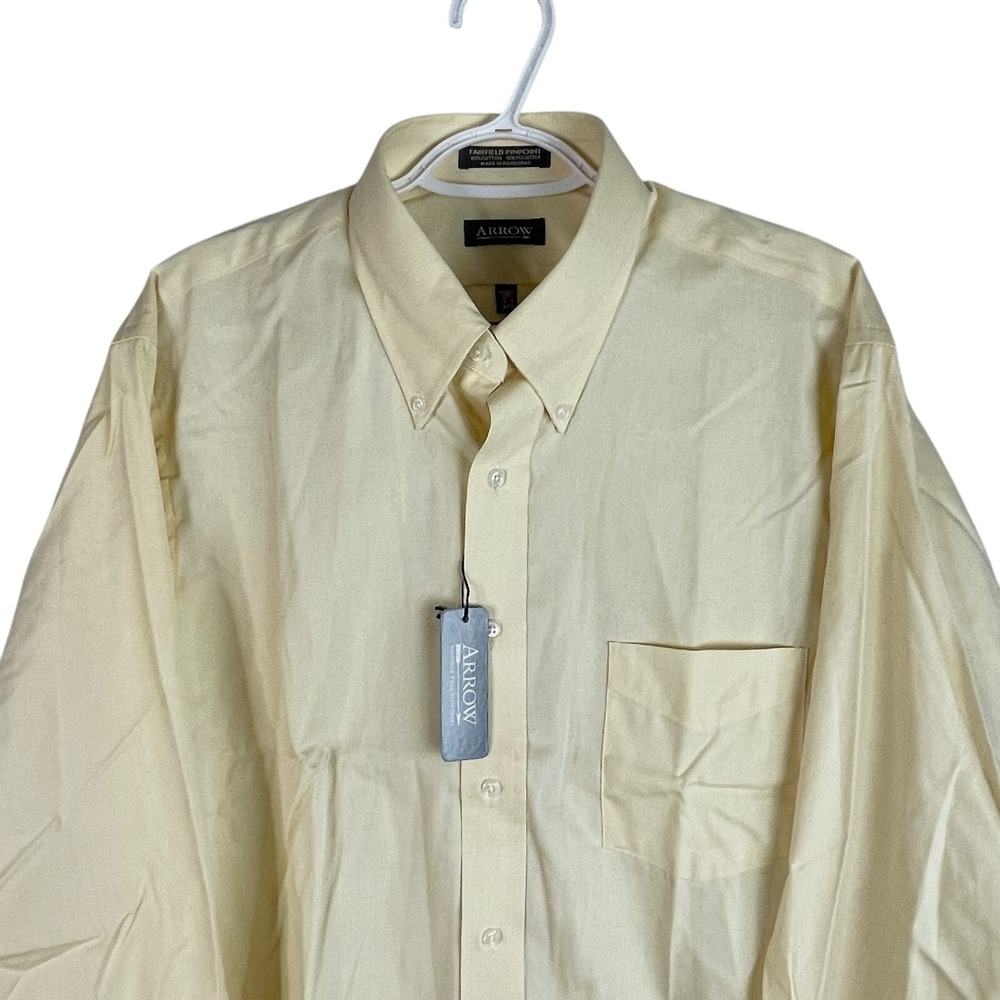NEW Arrow Mens Fairfield Pinpoint Shirt L 16.5‎ 34/35 Yellow Button Down Stretch